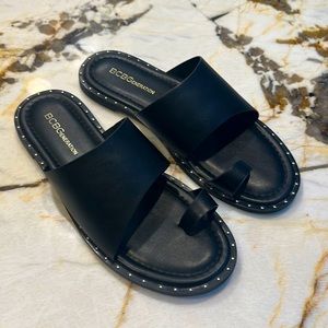 BCBG black leather sandals